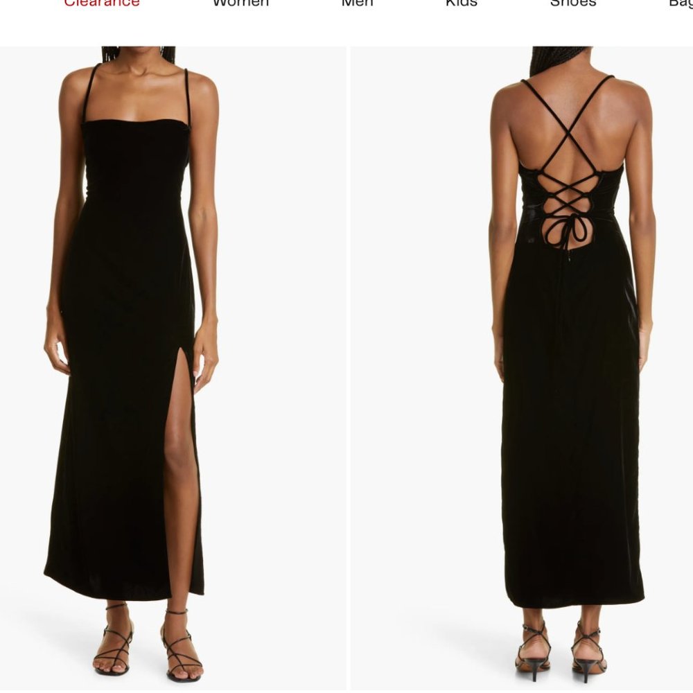 STAUD Bellamy Lace-Up Back Velvet Midi Dress